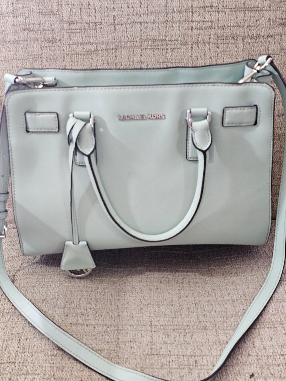 EUC Michael Kors Mint Green Saffiano Leather Satchel Crossbody – Spring 2016